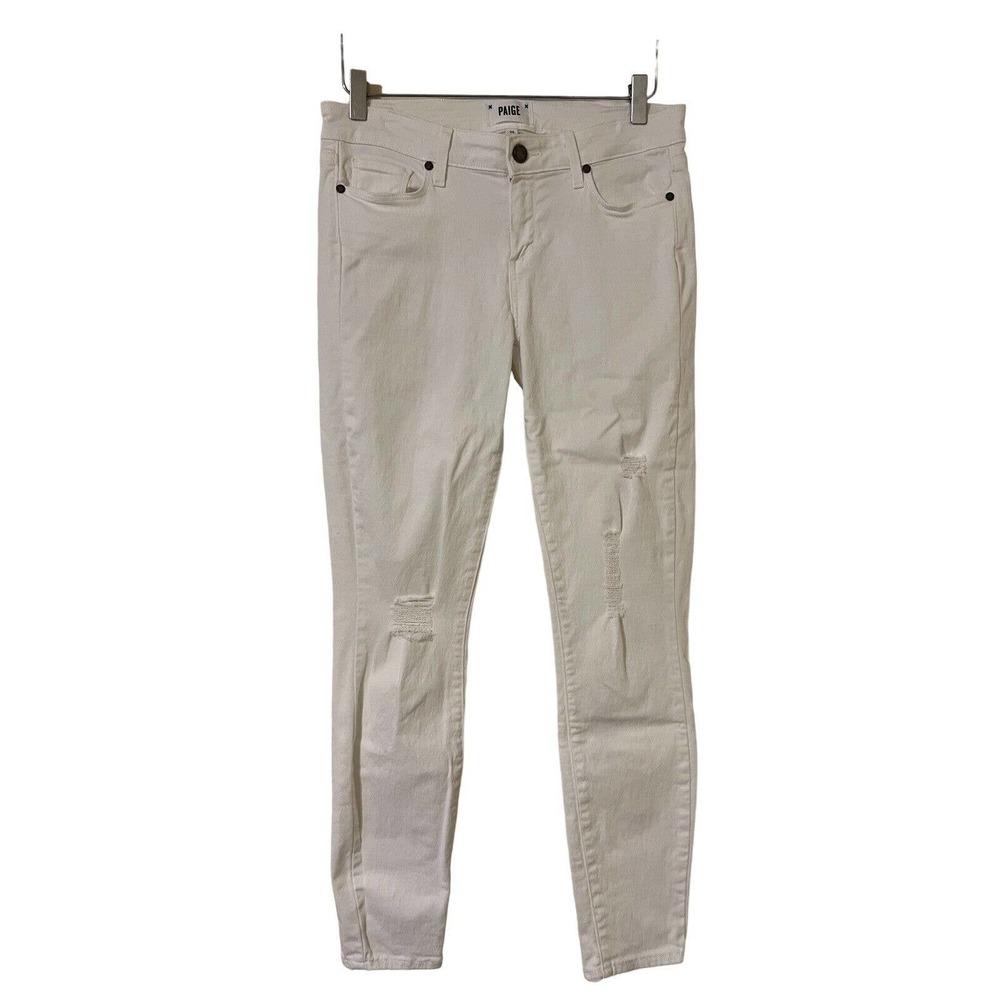 🌵 Paige Verdugo Ankle White Mid Rise Distressed Stretchy Skinny Jeans - Size 29